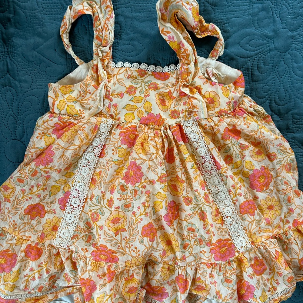 Girls Floral Lace-Trim Sundress - Pink & Yellow